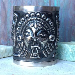 Vintage mayan aztec god cuff bracelet sterling